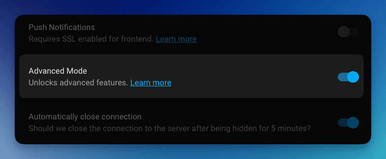 Open Advanced Mode